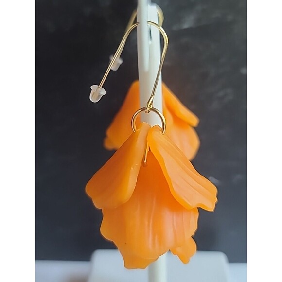 Orange Floral Dangling Pierced Earrings - Picture 6 of 10